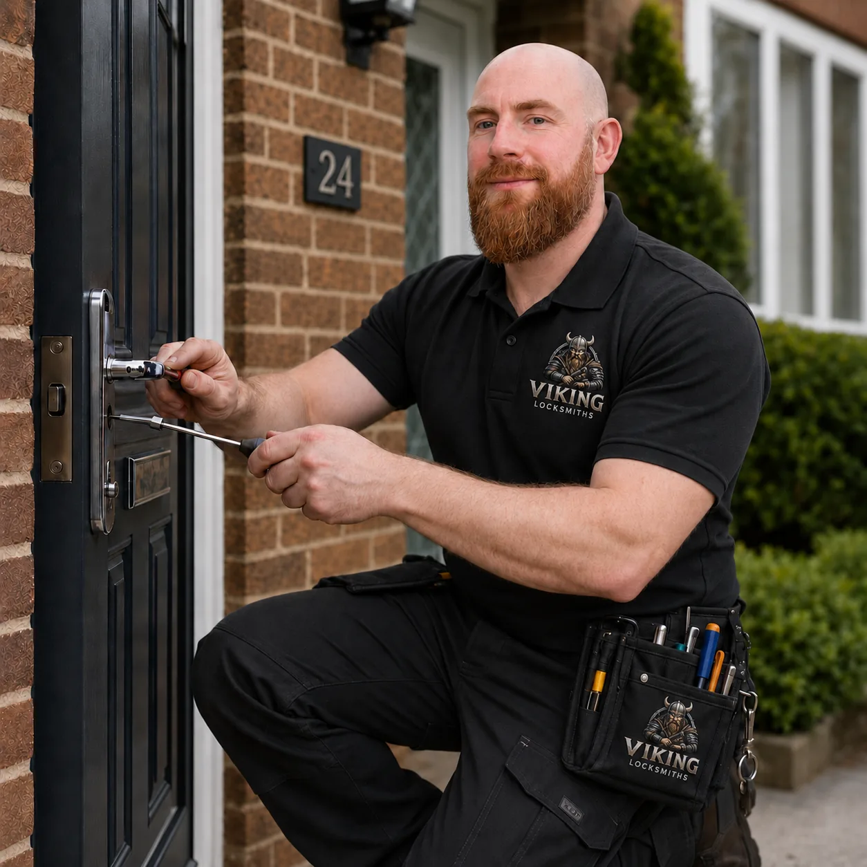 Daniel Wilson-Bell, Viking Locksmiths, working on a door lock
